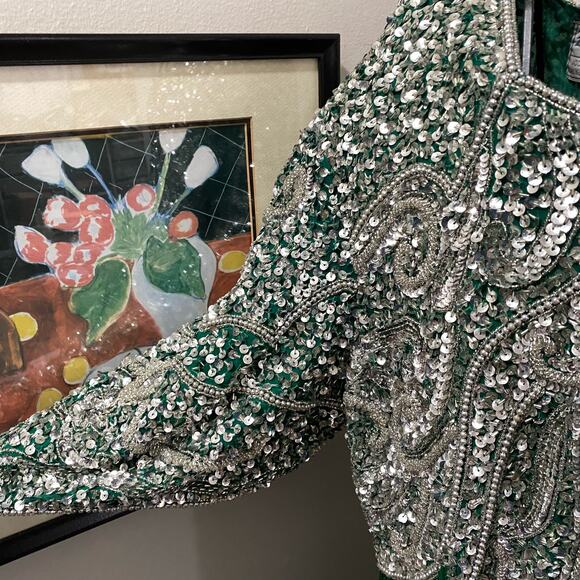 ZENITH Fashions Green and Silver Sequin Maxi Dress PLUS SIZE 3X Formal Gown - Picture 6 of 15